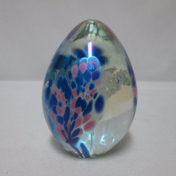 Other - Vines Vintage Paperweight figurine Art Glass egg blue pink white 3" tall